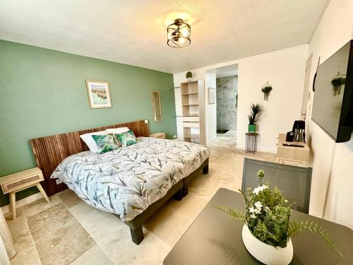 Postel nebo postele na pokoji v ubytování La Chambre Amazonite