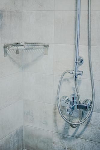 a shower with a shower head in a bathroom at Bo's place in St. St. Constantine and Helena