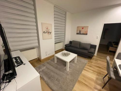 TV a/nebo společenská místnost v ubytování Modernes 60m2 Apartment mit Gartenblick - Hundefreundlich nähe Westbahnhof T5