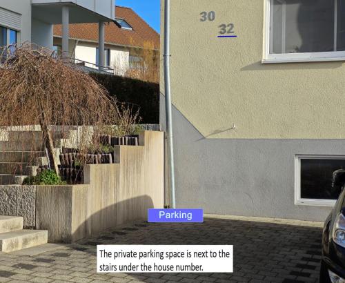 a picture of a house with the price parking space is next to the stairs under at Gemütliche 2,5- Zimmer- Wohnung am Wasserturm in Rottweil in Rottweil