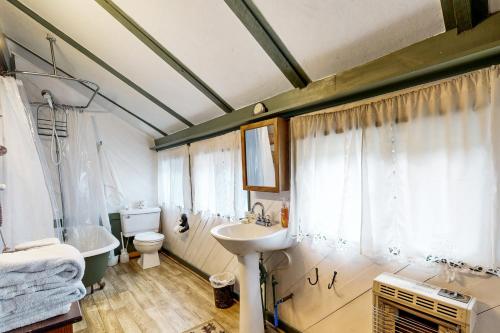 a bathroom with a sink and a toilet and a tub at 1 Bed 1 Bath Vacation home in Sylva in Sylva