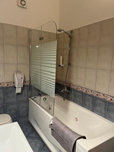 ein Badezimmer mit Badewanne, Toilette und Waschbecken in der Unterkunft Dija Riva 1 in Vabriga