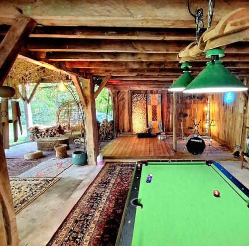 a room with a pool table in a house at La Réserve Taïno in Arjuzanx