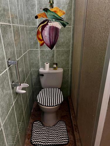 a bathroom with a toilet with a flower on the wall at Casa Colonial in León