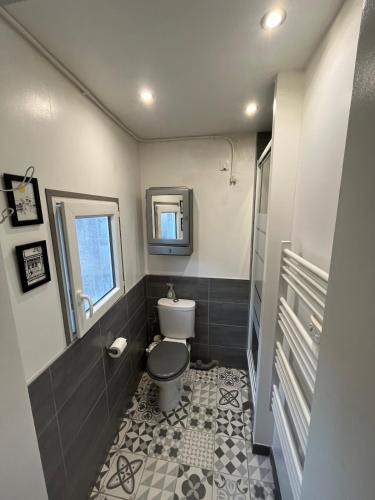 une petite salle de bain avec toilettes et miroir dans l'établissement Un cabanon en Provence, à Aubagne