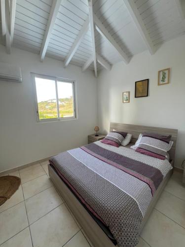 a bedroom with a large bed in a white room at Blue Horizon in Friar's Bay