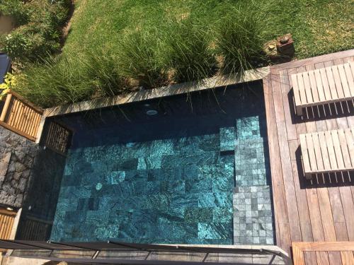 a swimming pool with grass on top of it at La Villa Paille en Queue in Saint-Gilles-les-Bains