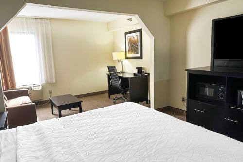 a hotel room with a bed and a desk at OYO Hotel Rome West GA in Rome