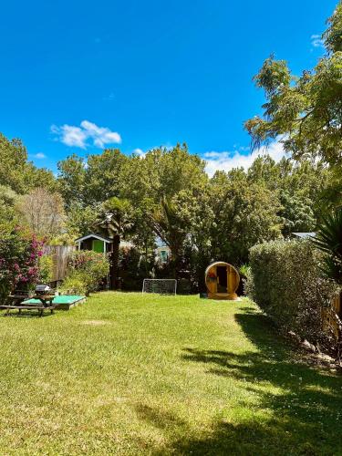 a yard with a soccer field and a goal at Grey Lynn Studio with Sauna in Auckland