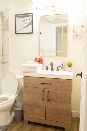 a bathroom with a sink and a toilet at Modern and Private Guest Suite in Regina, SK in Regina