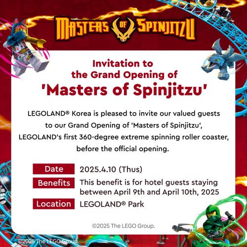 a flyer for the grand opening of masters of spruk at LEGOLAND Korea Resort Hotel in Chuncheon