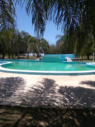 a swimming pool with green water in a park at CATANGE HOTEL in Charata