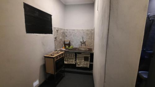 a small kitchen with a stove and a sink at Departamento in Termas de Río Hondo