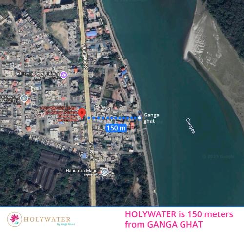 a map of how much water is meters from gama chart at HOLYWATER Hotel by Ganga Kinare #150 mts from Ganga Ghat Rishikesh in Rishīkesh