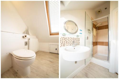 a bathroom with a toilet and a sink at OYO Lina Guest House in Oxford