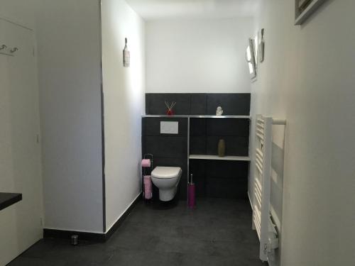 a bathroom with a toilet and a sink at Chambres d'Hôtes Le Mas du Bijou Bleu in Puget-sur Argens