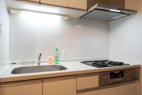 a kitchen with a sink and a stove at Granado Roppongi in Tokyo