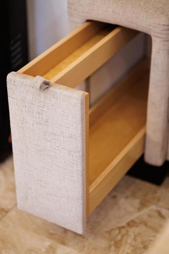 a close up of a drawer in a bed frame at Dom v stráni in Poniky
