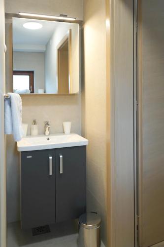 a bathroom with a sink and a mirror at Studio Apartman Šafranko in Krapinske Toplice