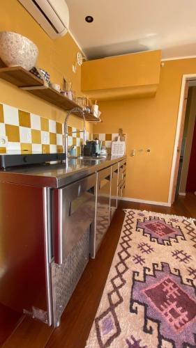 a kitchen with a sink and a counter with a rug at B&B NR6 in Herbaijum