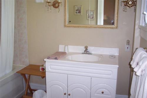 a bathroom with a white sink and a mirror at Bernard Gray Hall Bed and Breakfast in Niagara-on-the-Lake