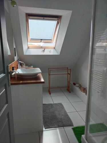 une salle de bain avec un lavabo et une fenêtre dans l'établissement Cador'shouse, à Vaucelles
