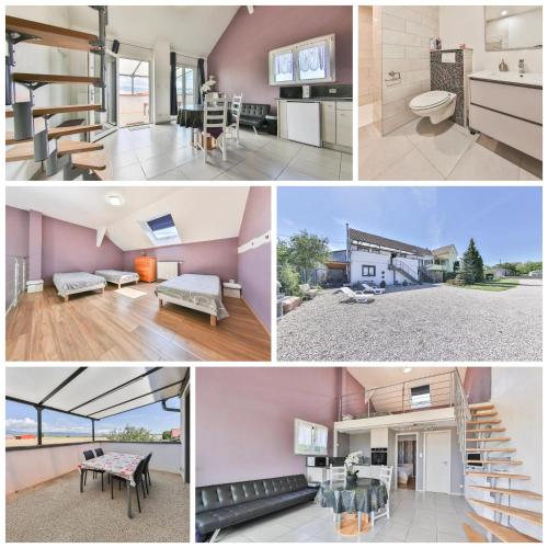 un collage de photos d'une maison dans l'établissement Maison charmante à Munwiller avec terrasse et parking gratuit., à Munwiller