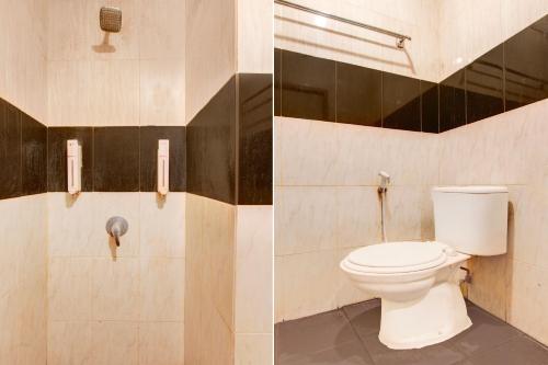 two pictures of a bathroom with a toilet at Hotel O Pogung Near Near Ugm Formerly Maleo Residence in Yogyakarta