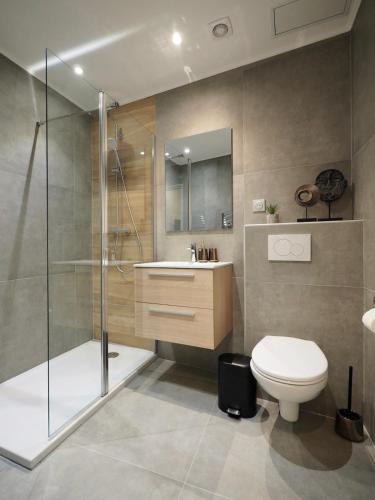 une salle de bain avec une douche, des toilettes et un lavabo dans l'établissement 06R - Nice modern apartment - Vieux Nice, à Nice