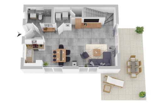 a rendering of a floor plan of a house at 5 Sterne Ferienhaus Ostseetraum - 50m zum Strand - Ladestation für E-Auto in Fuhlendorf