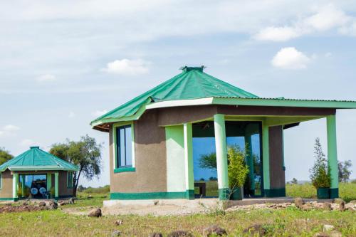 a small house with a green roof in a field at Amboseli Amanya Lodge in Rift Valley