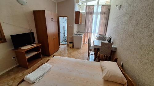 a room with a bed and a table and a television at Ivanovic Family House Apartments in Sutomore