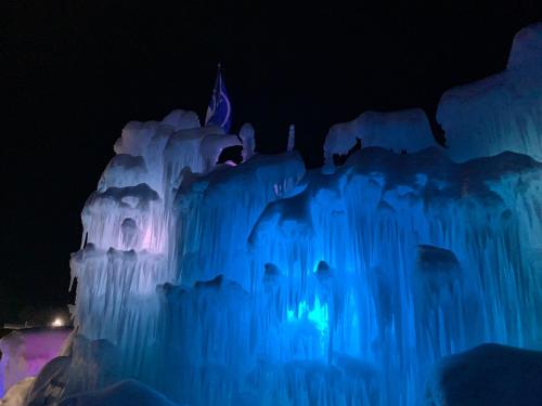 an ice castle at night with blue lights at HL96 Single family home with views and lots of space Privacy convenience AC and style in Carroll