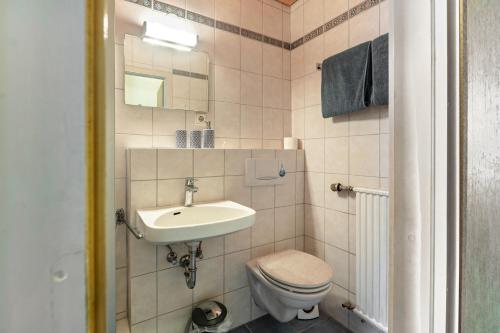 une petite salle de bain avec toilettes et lavabo dans l'établissement Fidelis-Bühl Muggenbrunn, à Todtnau