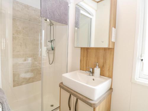 a bathroom with a sink and a shower at 75 Foxburrow Hang in Great Yarmouth