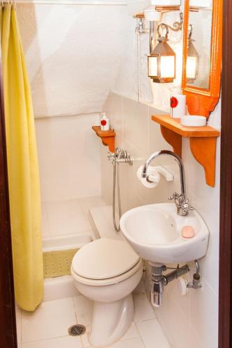 a bathroom with a toilet and a sink at 260m2 Unique mountain house in Lilea Parnasos in Lílaia