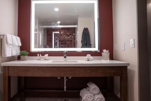a bathroom with a sink and a large mirror at Napa Valley Marriott Hotel & Spa in Napa