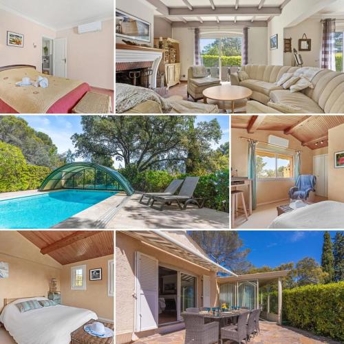 un collage de photos d'une maison dans l'établissement Villa 4 chambres - piscine - parking - clim, à Saint-Raphaël