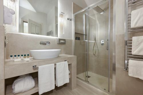 a bathroom with a sink and a shower at Terrace Pantheon Relais in Rome