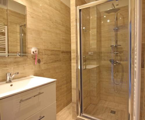 a bathroom with a shower and a sink at UA Private room in Bratislava in Bratislava