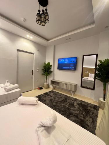 TV a/nebo společenská místnost v ubytování Triple garden view hotel