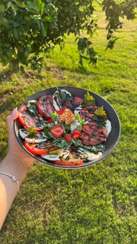a person is holding a plate of food at Mandalin Glamping in Selcuk
