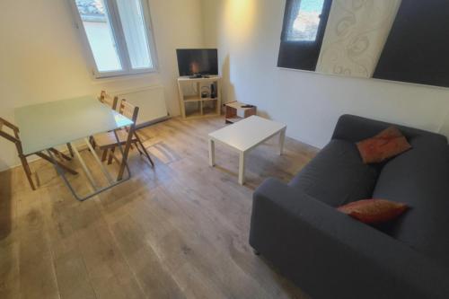 un salon avec un canapé et une table dans l'établissement Comfortable studio in the historical center, à Avignon