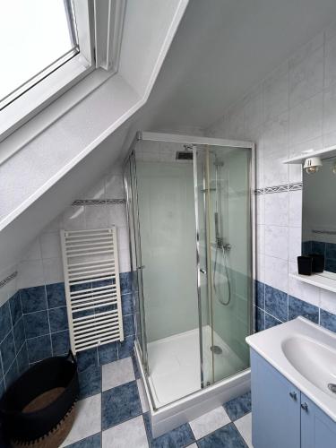 une salle de bain avec douche et lavabo dans l'établissement La maison du Distillateur, à Plurien