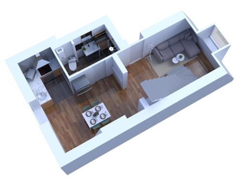 aometric view of a kitchen and living room floor plan at Duplex la parenthèse enchantée in Saint-Omer