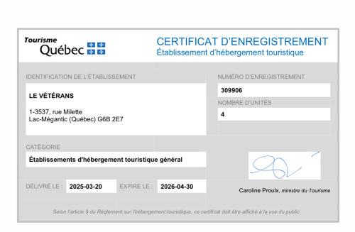 a screenshot of the credentials page of a patient department webpage at le sous sol du vétérans in Lac-Mégantic