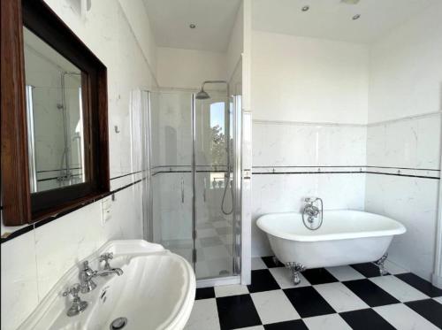 une salle de bain avec une baignoire, un lavabo et une douche dans l'établissement Villa Adelaida, à Nice