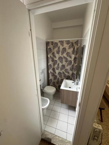 a bathroom with a toilet and a sink at Nazìonale Minerbe in Minerbe