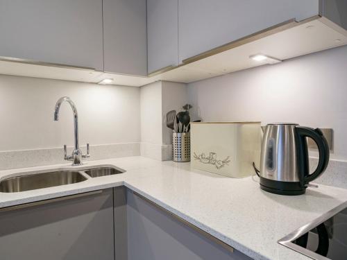 - une cuisine avec évier et bouilloire sur le comptoir dans l'établissement Beautiful City Centre Apartment, à Belfast