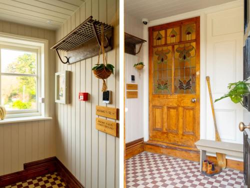 a front door of a house with a checkered floor at The Willows Boutique Stays Central Whitby in Whitby